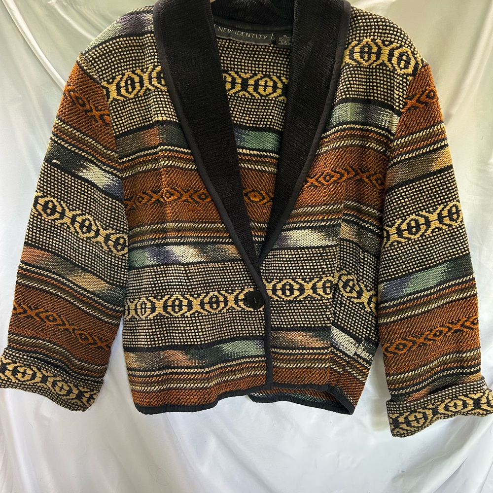 Colorful Patterned Blazer with Black Trim